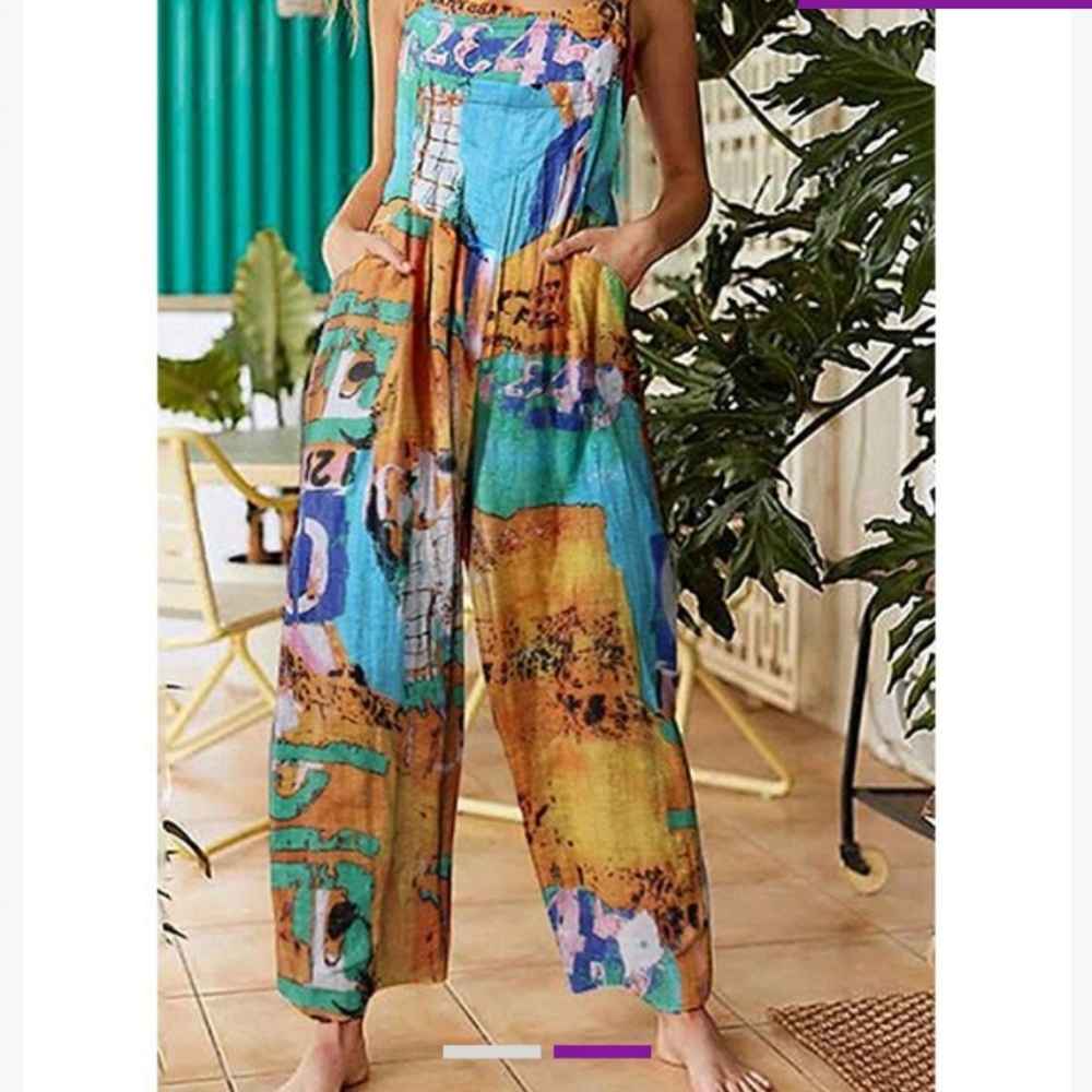 💛PANTALON Decorative Text Pocket Jumpsuit